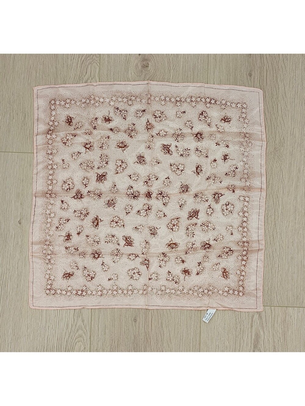 Vintage Made in Italy Pink Brown Floral Acetate Square Scarf 20 Inch